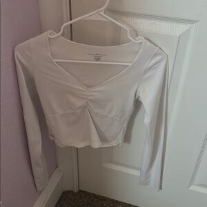 Brandy Melville Cream Ruched Crop Blouse
